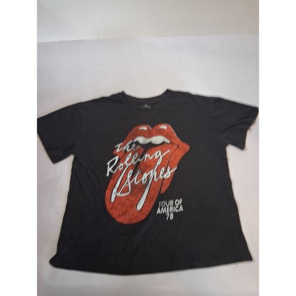 the Rolling Stones Other - Rolling Stones Tour of America 78 Cropped T-Shirt Black Large Cotton Band Tee